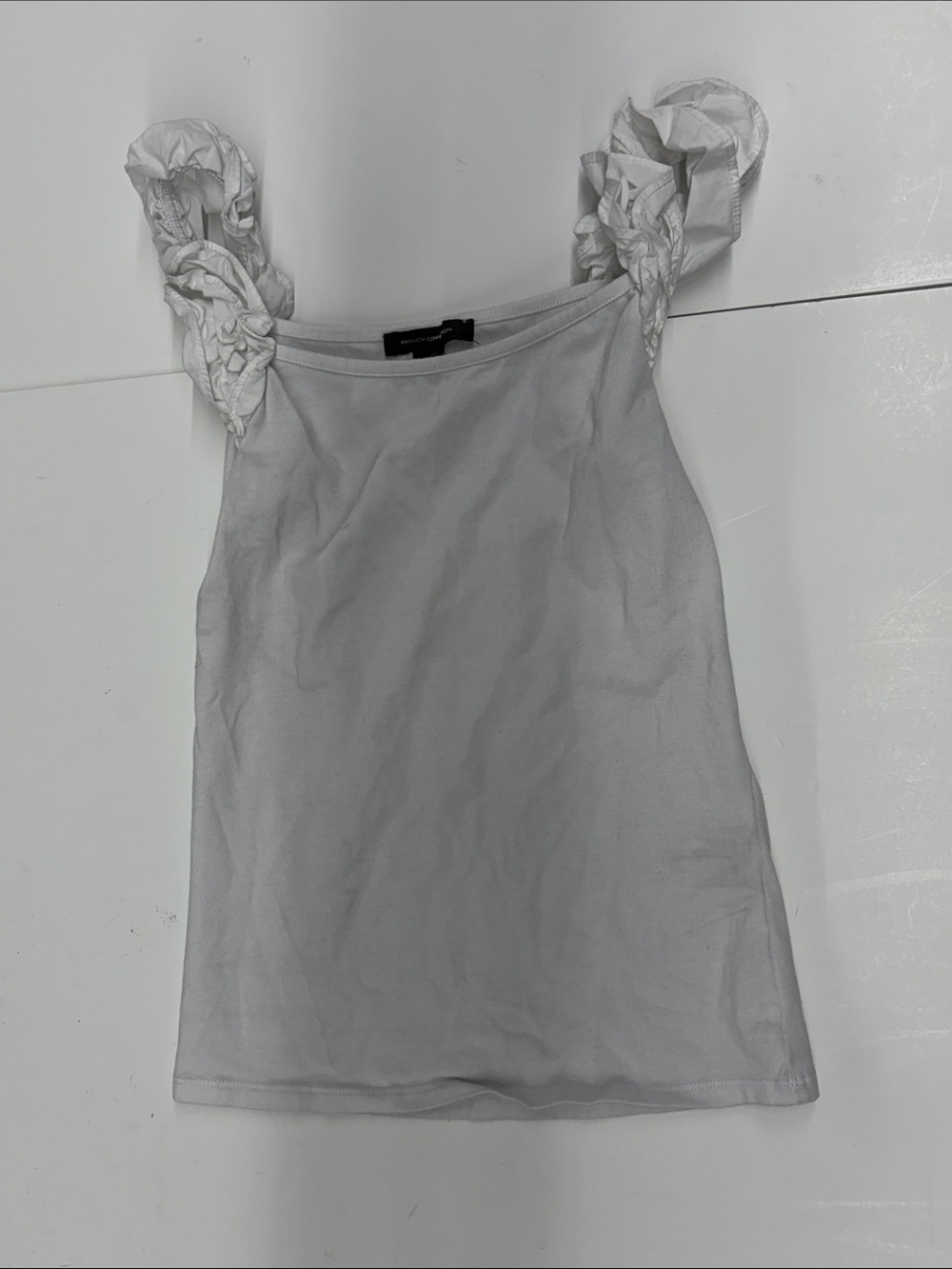 French Connection Women White Ruffled Strap Tank Top Size Small